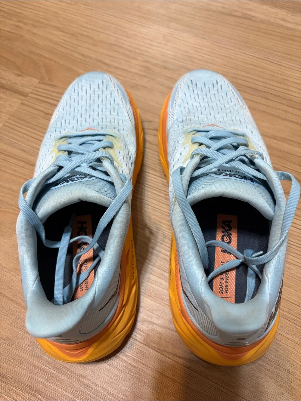 HOKA Clifton 8 Running Shoes Blue Orange Cushioned Athletic Sneakers